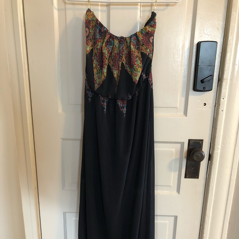 Sheer Navy Strapless Maxi Dress